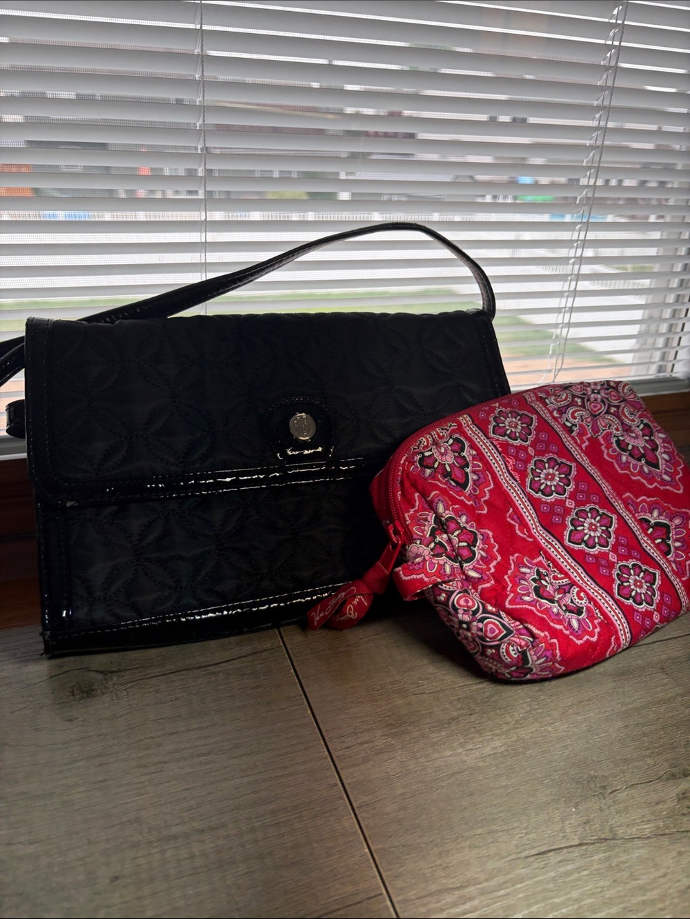 Black Vera Bradley Shoulder Bag & Red Vera Bradley Cosmetic Pouch Set
